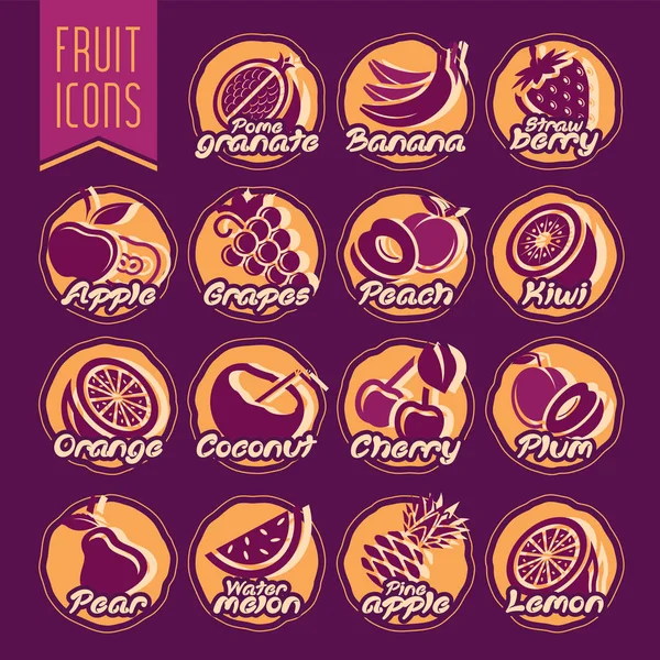 Klaar ontwerp fruit icon set — Stockvector