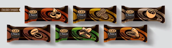 Chocolade bar vector verpakking ontwerp. Noten chocolade set. — Stockvector