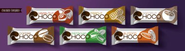 Chocolate bar vector packaging design. Nuts chocolate set.