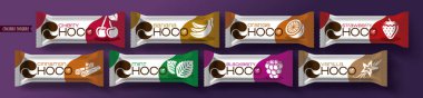 Chocolate bar vector packaging design. Fruit and spicy chocolate set.