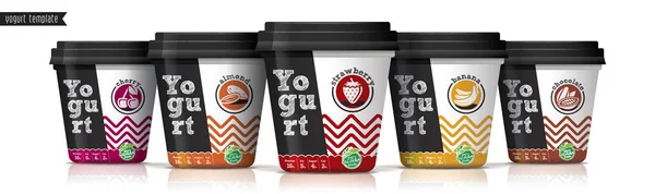 Progettazione di imballaggi vettoriali di yogurt. Set yogurt frutta e noci . — Vettoriale Stock
