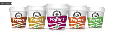 Yoğurt vektör paketleme tasarımı. Meyve ve fındıklı yoğurt..