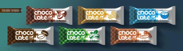 Chocolate bar vector packaging design. Nuts chocolate set. — Stock vektor