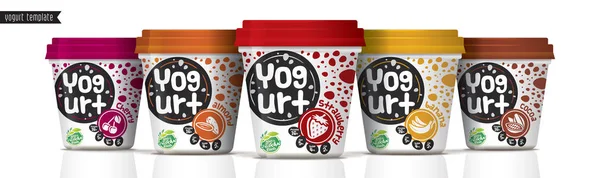 Yogurt vector packaging design. Fruit and nuts yogurt set. — Stock Vector