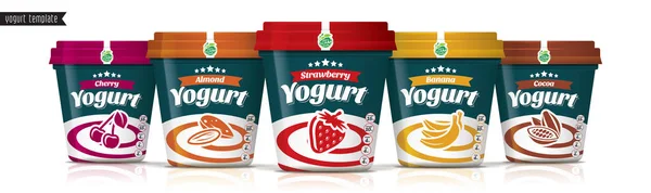 Yogurt vector packaging design. Fruit and nuts yogurt set. — 스톡 벡터