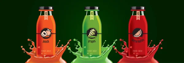 果汁飞溅瓶 西瓜贴纸设计 — 图库矢量图片