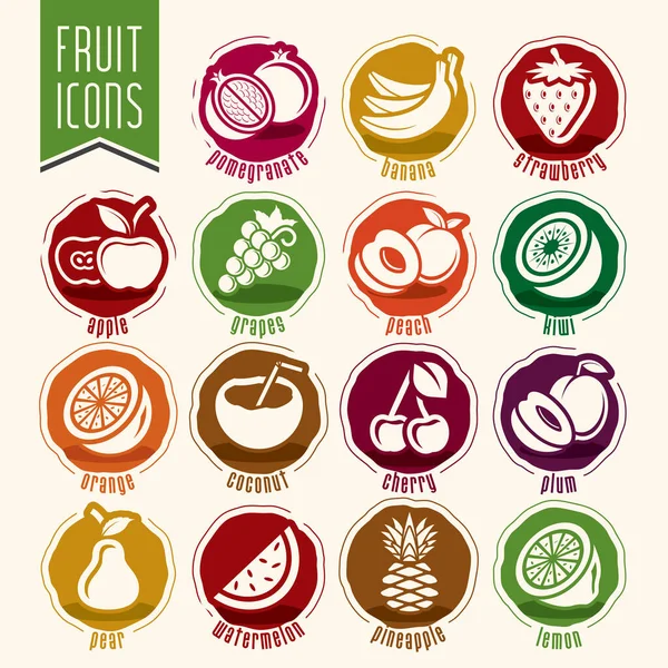 Conjunto Iconos Fruta Diseño Listo — Archivo Imágenes Vectoriales