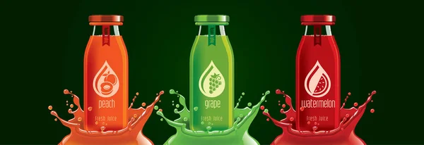 果汁飞溅瓶 西瓜贴纸设计 — 图库矢量图片