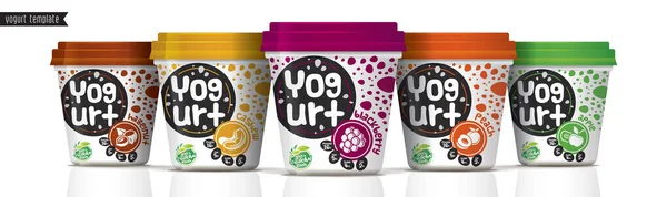 Diseño Empaquetado Vectores Yogur Conjunto Yogur Frutas Frutos Secos — Vector de stock