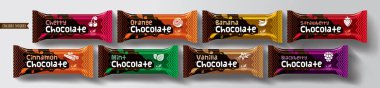 Chocolate bar vector packaging design. Fruit and spicy chocolate set.