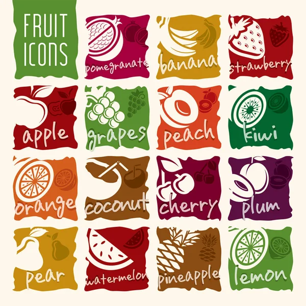 Conjunto Iconos Fruta Diseño Listo — Archivo Imágenes Vectoriales