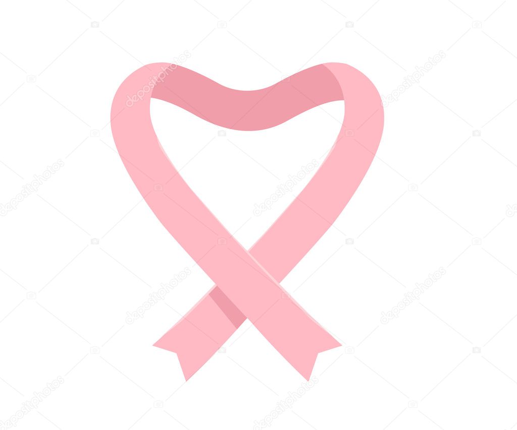 Vector illustration of pink ribbon in the form of heart, cancer awareness symbol isolated on white background. Flat style design for breast cancer awareness month poster, banner, web, site