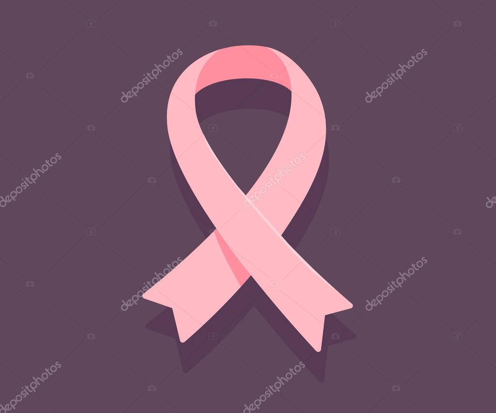 Vector illustration of pink ribbon, cancer awareness symbol on dark background. Flat style design for breast cancer awareness month poster, banner, web, site