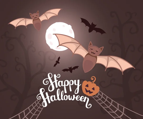 Векторная иллюстрация Хэллоуина с летающими летучими мышами в ночь луны — стоковый вектор
