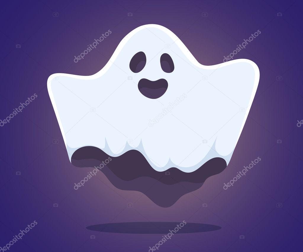 Vector halloween illustration of white flying ghost with eyes, m