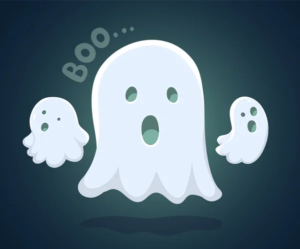 Vetor halloween ilustração de branco voando três fantasmas com — Vetor de Stock