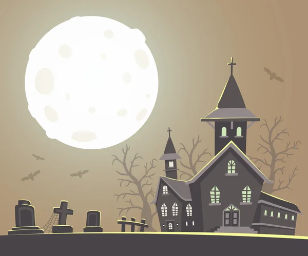 Vetor halloween ilustração de casa assombrada, cemitério, morcegos , — Vetor de Stock