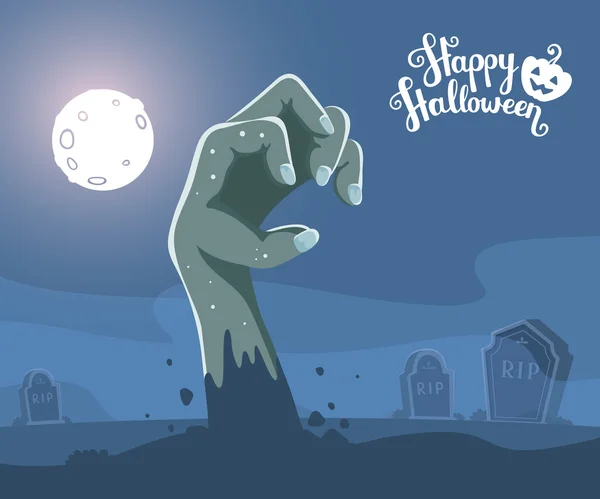 Illustrazione vettoriale di Halloween della mano zombie in un cimitero con — Vettoriale Stock