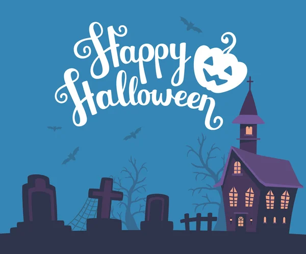 Vectorillustratie halloween spookhuis, begraafplaats, vleermuizen o — Stockvector
