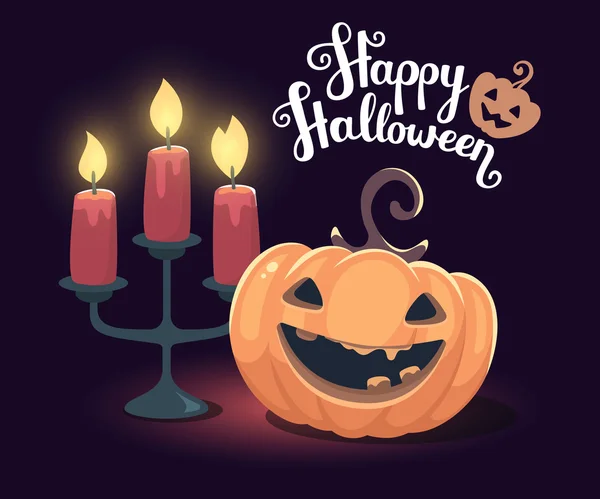 Halloween illustratie van decoratieve oranje pompoen met vector — Stockvector