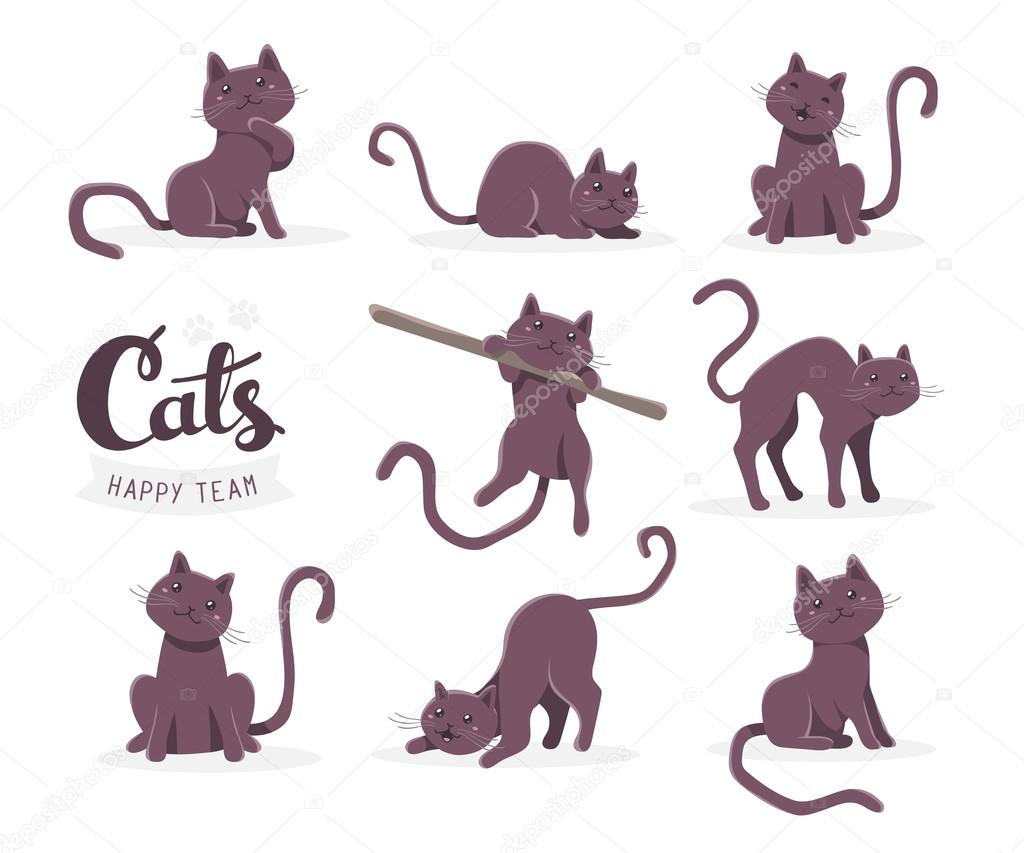 Vector collection of illustration of cute dark cat in various po