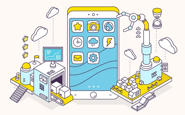 Telefon ve üç boyutlu mekanizması zekâ vektör çizim