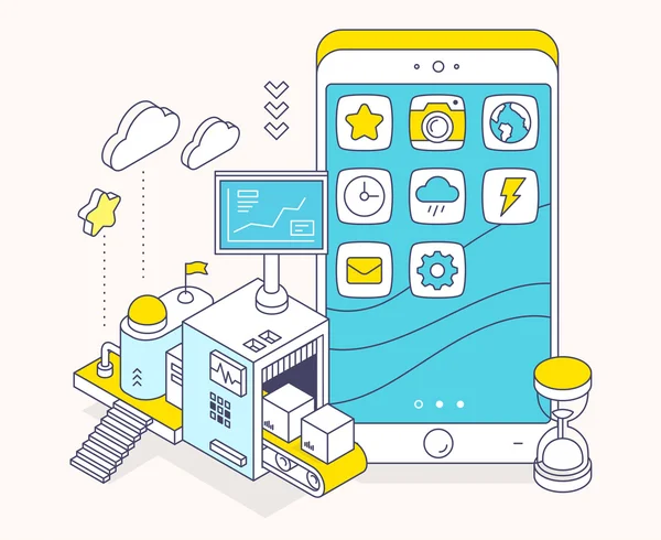 Ilustración vectorial de teléfono y mecanismo tridimensional ingenio — Archivo Imágenes Vectoriales