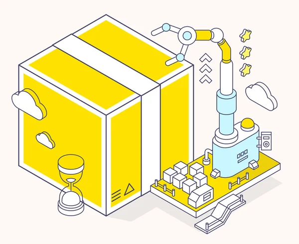 Illustration vectorielle de boîte jaune, sablier et trois dimensions — Image vectorielle