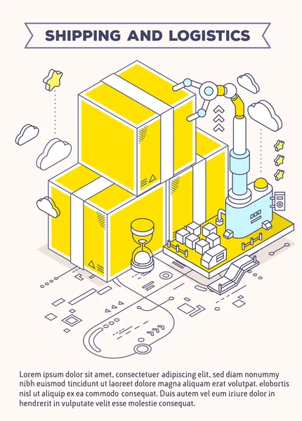 Modelo de vetor com ilustração de caixas amarelas, ampulheta e —  Vetores de Stock