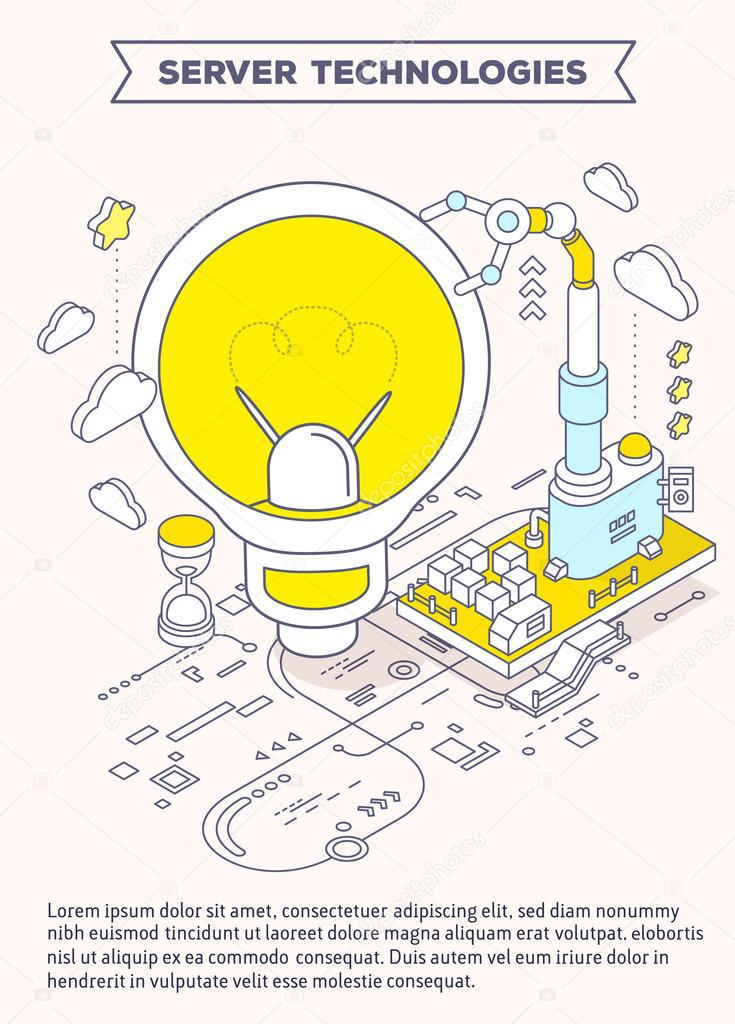 Vector template with illustration of light bulb, hourglass, thre