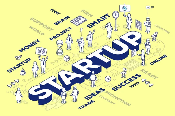 Ilustración vectorial de la palabra de negocio tridimensional startup w — Vector de stock