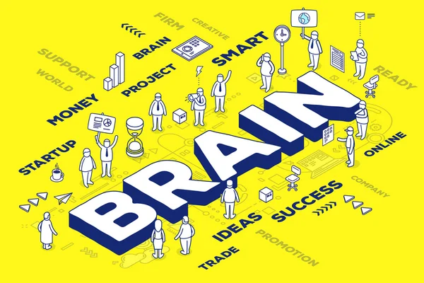 Ilustração vetorial da palavra de negócio tridimensional inteligência cerebral —  Vetores de Stock