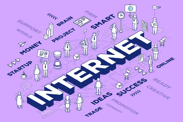 Ilustração vetorial da palavra tridimensional internet com peop —  Vetores de Stock