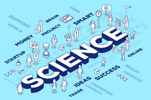 Ilustração vetorial da palavra tridimensional ciência com peopl — Vetor de Stock