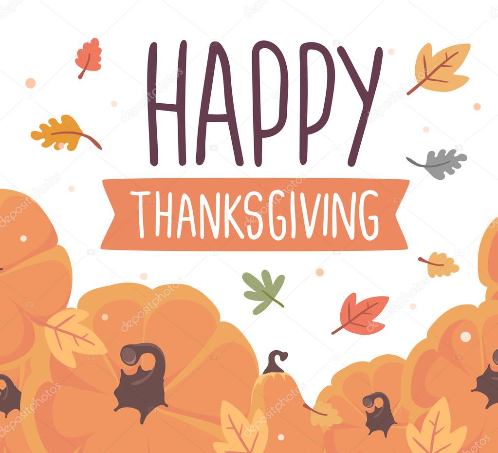 Vector thanksgiving illustration with pumpkins and text happy th