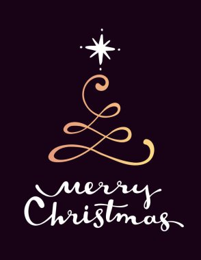 Altın rengi vektör çizim Noel köknar ağacı stilize 