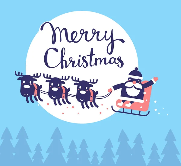 Vektor Weihnachten Illustration des fliegenden Weihnachtsmannes auf Schlitten ein — Stockvektor