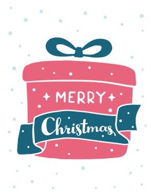 Kırmızı renk Noel hediyesi el yazısı ile vektör çizim