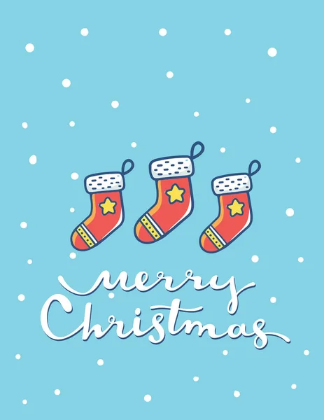 Illustrazione vettoriale di Natale calzini di colore rosso con scrittura a mano — Vettoriale Stock