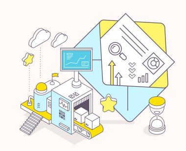 Zarf ve üç boyutlu mekanizması vektör çizimi 