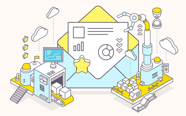 Zarf ve üç boyutlu mekanizması vektör çizimi 