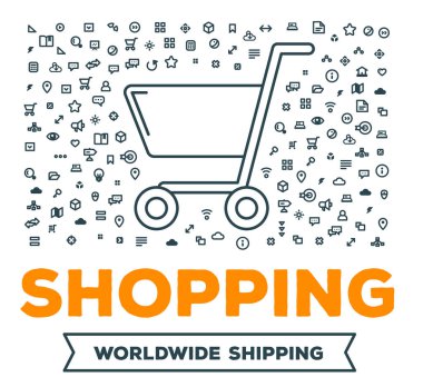 Büyük alışveriş arabası vektör yaratıcı çizim seti ile