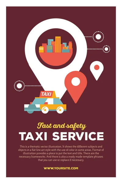 Vector creativo colorido ilustración de la ciudad moderna taxi servic — Archivo Imágenes Vectoriales