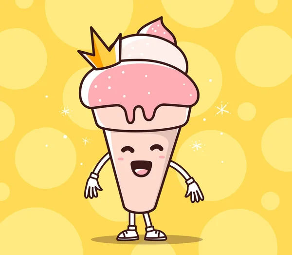 Illustration vectorielle de crème glacée couleur sourire avec couronne jaune o — Image vectorielle