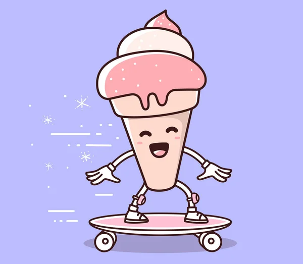 粉红色的颜色向量插图微笑骑 skatebo 的冰激淋 — 图库矢量图片