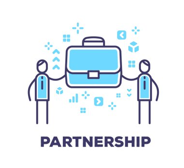 İki adam büyük bir mavi kısa tutarak vektör iş çizim