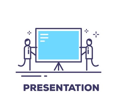 İki adam ve bir büyük mavi Informa vektör iş çizimi