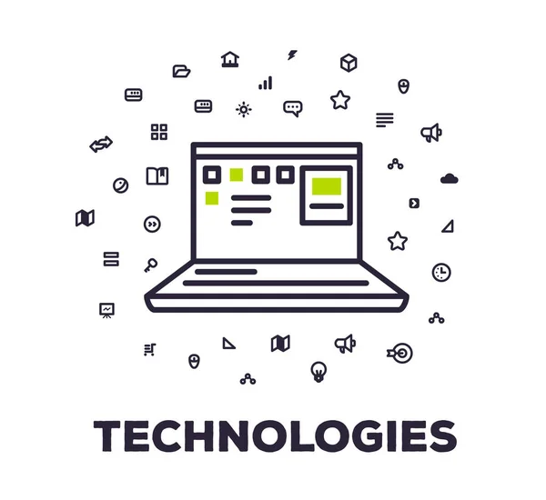 Vektor Business Illustration von Laptop, digitale Technologie auf wh — Stockvektor