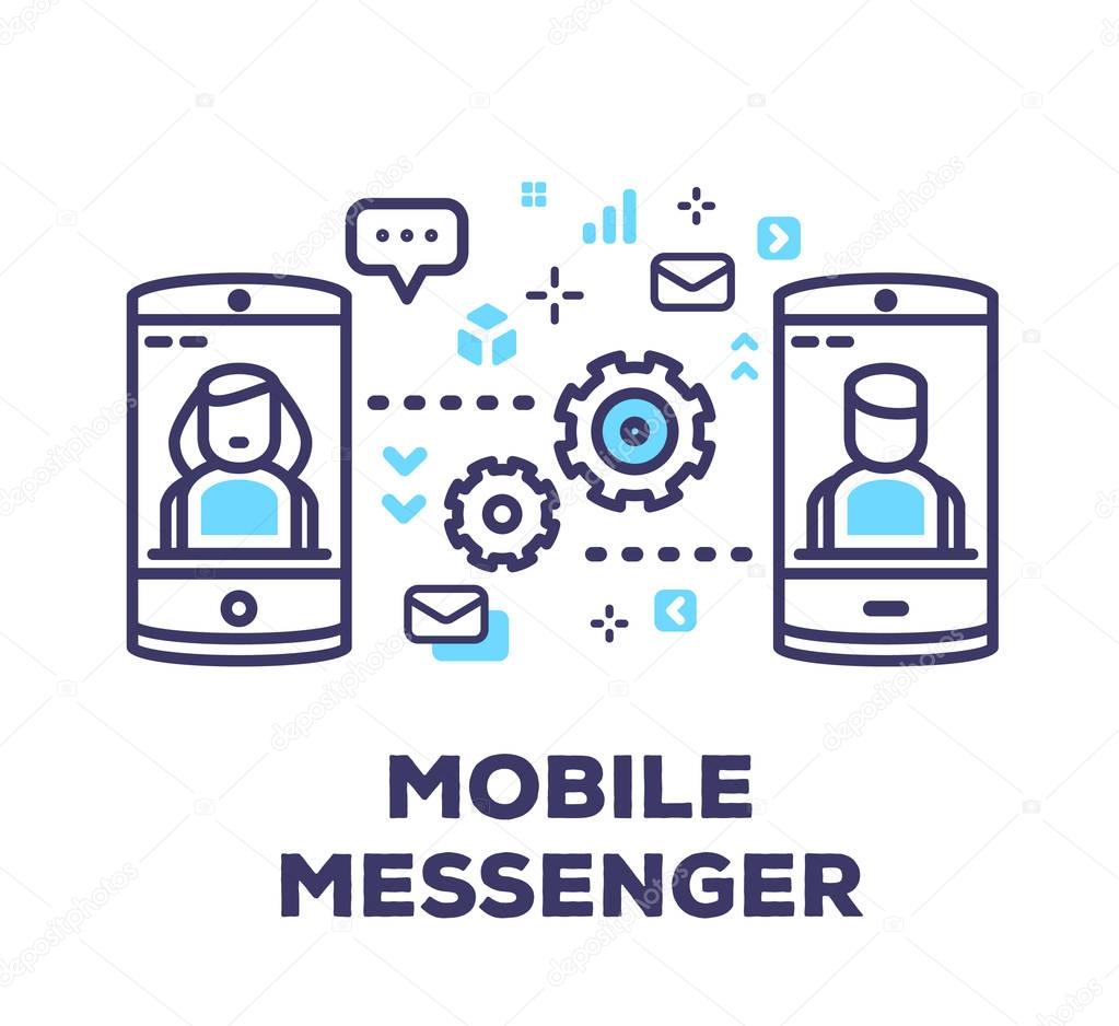 Vector business illustration of mobile phones sending sms, mail,