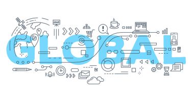 Küresel kelime yazı tipografi vektör yaratıcı çizim